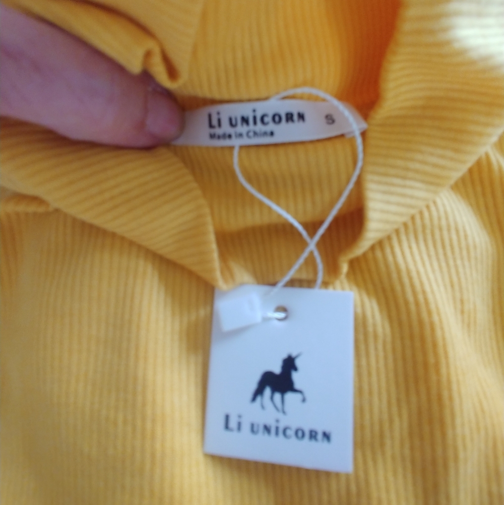 Li Unicorn Yellow Ribbed Bodysuit Small